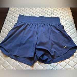 Nike Women's Dark Blue Athletic Shorts with White Swoosh